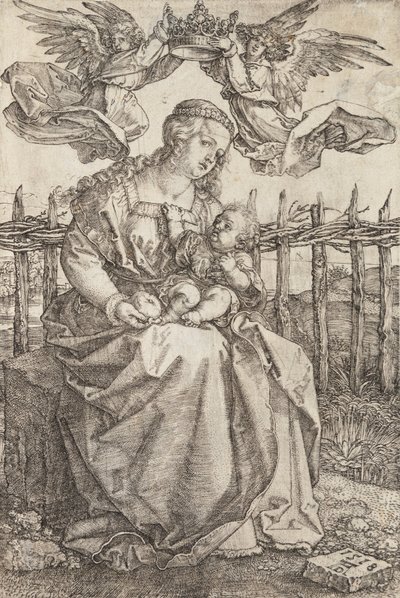Neitsyt Maria kruunasi kaksi enkeliä tekijältä Albrecht Dürer