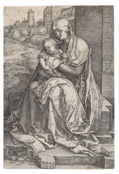 Neitsyt ja lapsi istuvat seinällä, 1514. tekijältä Albrecht Dürer