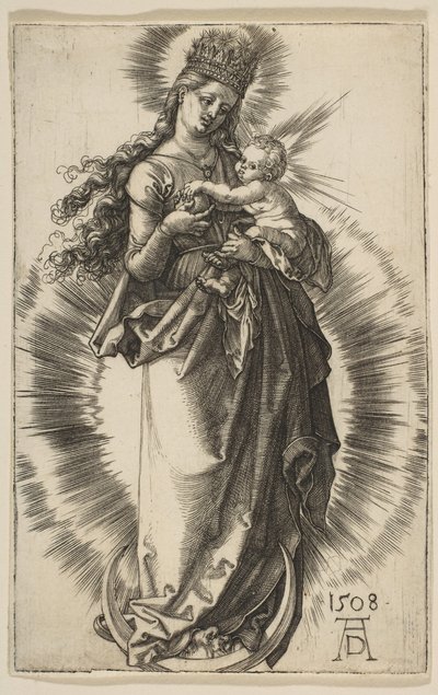 Neitsyt puolikuun päällä tähtikruunulla, 1508. tekijältä Albrecht Dürer