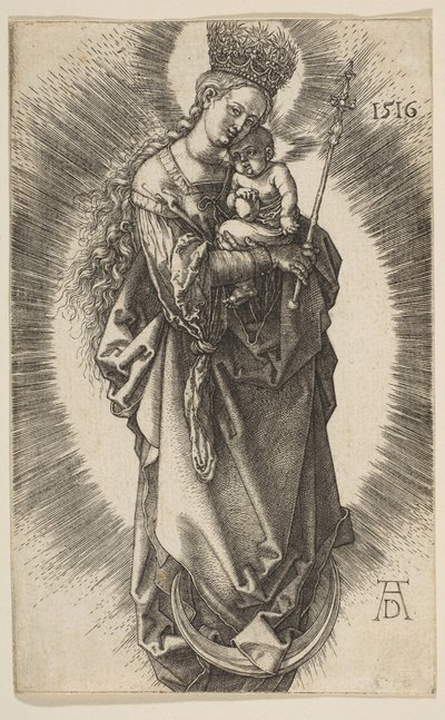 Neitsyt puolikuussa, valtikka ja tähtikruunu, 1516. tekijältä Albrecht Dürer
