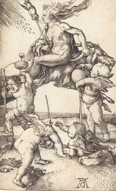 Noita ratsastaa vuohen päällä, n. 15001501. tekijältä Albrecht Dürer