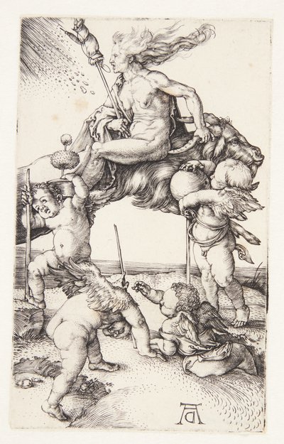 Noita ratsastaa taaksepäin vuohen selässä tekijältä Albrecht Dürer