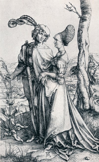 Kuoleman uhkaama nuori pari" tai "Promenadi", 1495, 1906 tekijältä Albrecht Dürer