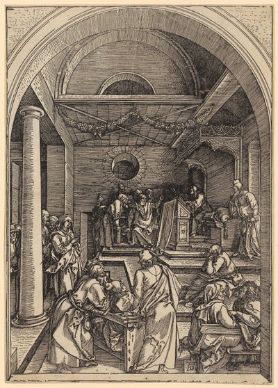 12-vuotias Jeesus temppelissä, sarjan ”Marian elämä” sivu 16 tekijältä Albrecht Dürer
