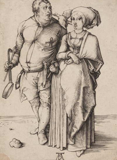 Kokki ja hänen vaimonsa, n. 1496 (kaiverrus) tekijältä Albrecht Dürer