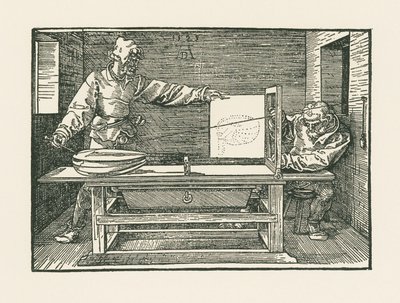 Mies piirtää luuttua tekijältä Albrecht Dürer or Duerer