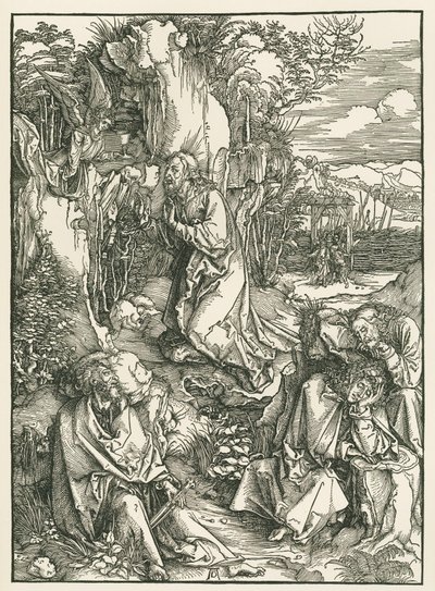 Agonia puutarhassa - Kristus Öljymäellä, noin 1496-97 (puupiirros). tekijältä Albrecht Dürer or Duerer