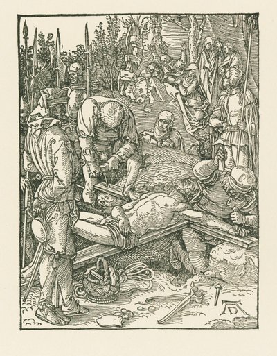 Kristus naulitaan ristille, noin 1509 (puupiirros). tekijältä Albrecht Dürer or Duerer