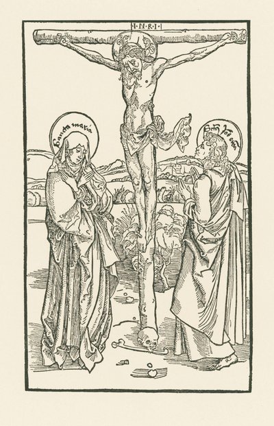 Kristus ristillä Neitsyt Marian ja Pyhän Johanneksen kanssa tekijältä Albrecht Dürer or Duerer
