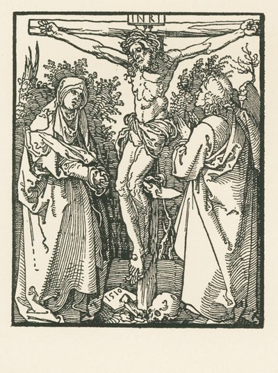 Kristus ristillä Neitsyt Marian ja Pyhän Johanneksen kanssa tekijältä Albrecht Dürer or Duerer