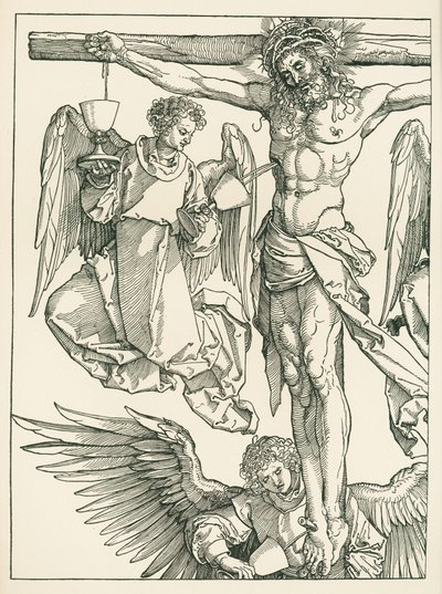 Kristus ristillä kolmen enkelin kanssa, noin 1513-13 (puupiirros). tekijältä Albrecht Dürer or Duerer