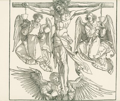 Kristus ristillä kolmen enkelin kanssa, noin 1513 (puupiirros). tekijältä Albrecht Dürer or Duerer