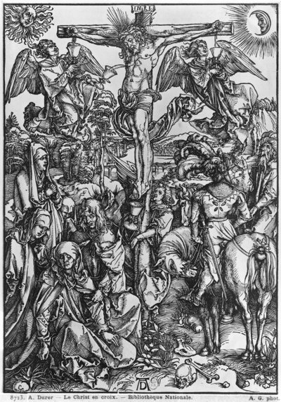 Kristus ristillä (puupiirros) (m/w kuva) tekijältä Albrecht Dürer