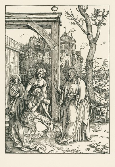 Kristus hyvästelee äitinsä, noin 1504 (puupiirros). tekijältä Albrecht Dürer or Duerer