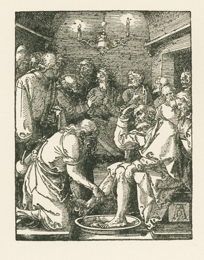 Kristus pesee Pietarin jalat, noin 1508-08 (puupiirros). tekijältä Albrecht Dürer or Duerer