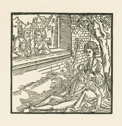 Delila leikkaa Simsonin hiukset irti tekijältä Albrecht Dürer or Duerer