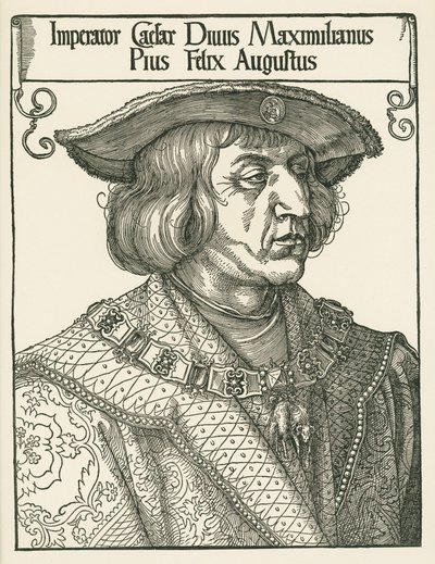 Keisari Maximilian I, noin 1519 (puupiirros). tekijältä Albrecht Dürer or Duerer