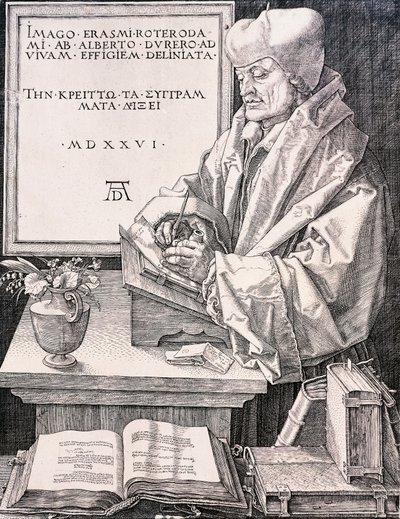 Erasmus Rotterdamilainen (Rotterdam 1466-1469 - Basel 1536), humanisti ja teologi tekijältä Albrecht Dürer