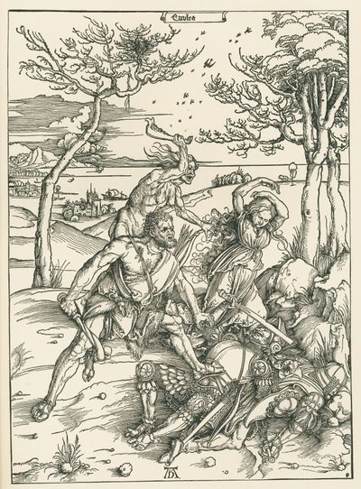 Ercules, noin 1496 (puupiirros). tekijältä Albrecht Dürer or Duerer