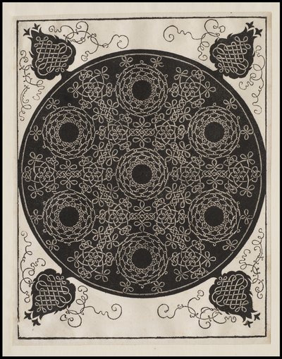 Neljäs solmu, 7 pyöreää solmuryhmää mustilla keskuksilla, n. 1506 tekijältä Albrecht Dürer