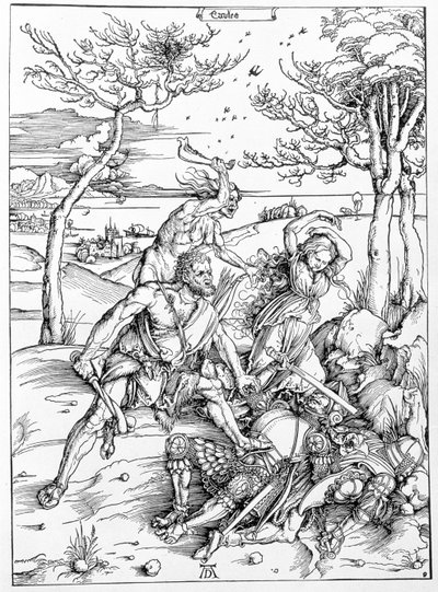 Hercules tappaa Molionidit, noin 1496/98 (puupiirros). tekijältä Albrecht Dürer or Duerer