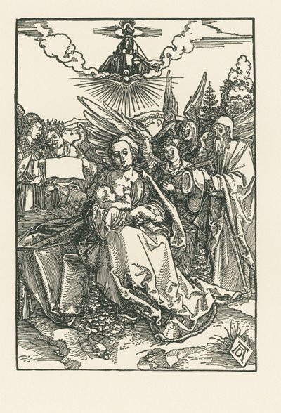 Pyhä perhe ja viisi enkeliä, noin 1503-04 (puupiirros). tekijältä Albrecht Dürer or Duerer