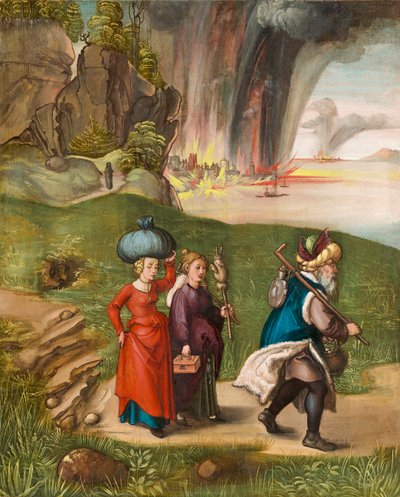 Loot ja hänen tyttärensä, n. 1496-99 (öljy paneelissa) tekijältä Albrecht Dürer