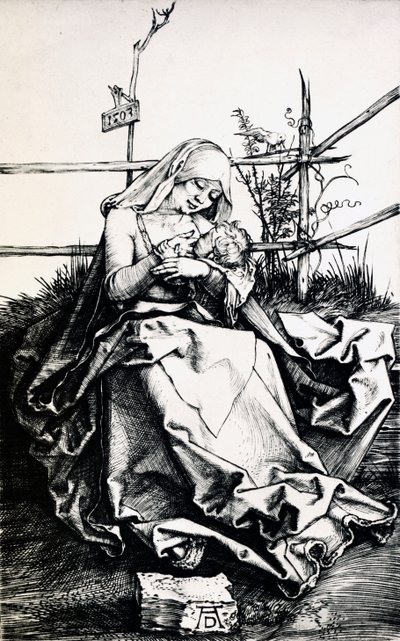 Madonna ja lapsi aidassa (kaiverrus kupariin) tekijältä Albrecht Dürer