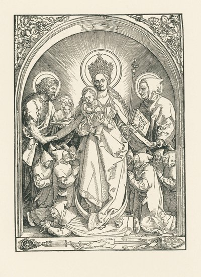 Madonna ja karthusialaismunkit, pyhät Johannes Kastaja ja Bruno tekijältä Albrecht Dürer or Duerer