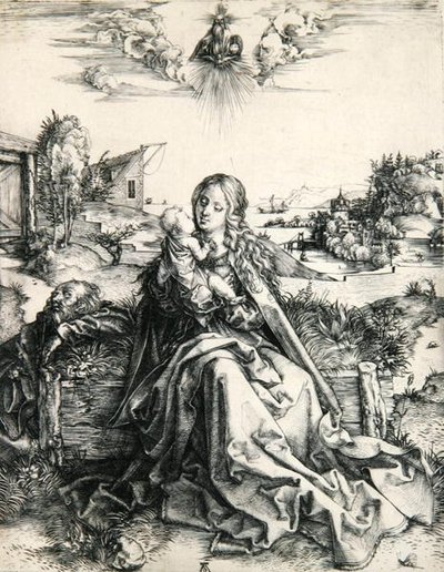 Madonna sudenkorennolla (kaiverrus) tekijältä Albrecht Dürer