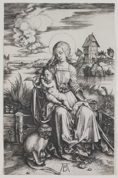 Madonna apinan kanssa, noin 1498 (kaiverrus). tekijältä Albrecht Dürer or Duerer