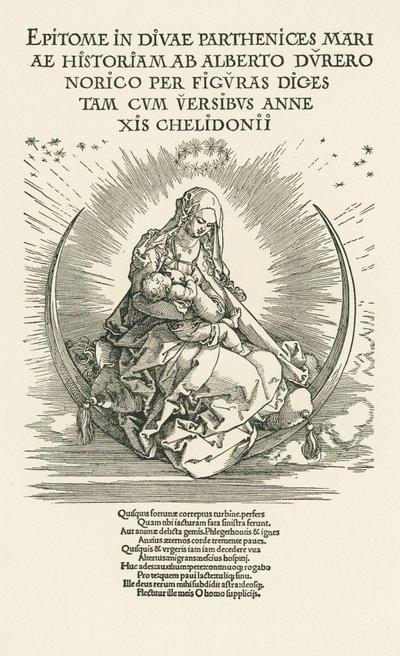 Neitsyt Maria ja lapsi kirkkaudessa, noin 1511 (puupiirros). tekijältä Albrecht Dürer or Duerer