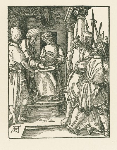 Pilatus pesee käsiään, noin 1509 (puupiirros). tekijältä Albrecht Dürer or Duerer