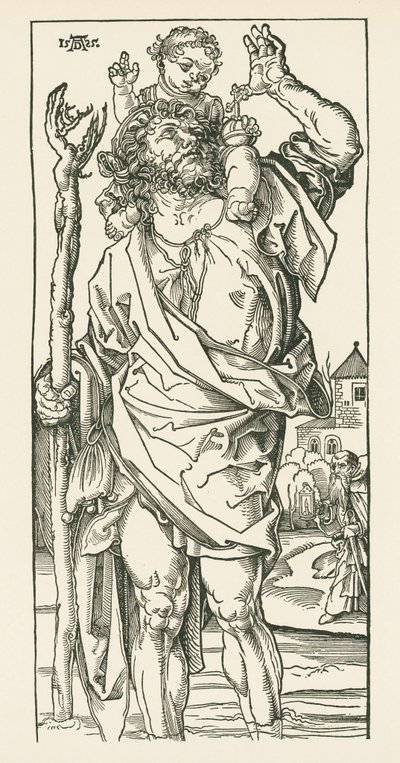 Pyhä Kristoffer. Nürnberg, noin 1500-05 (puupiirros). tekijältä Albrecht Dürer or Duerer