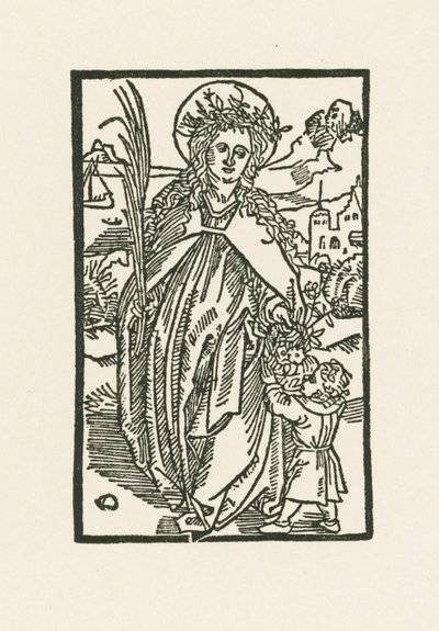 Pyhä Dorothea. Kuvitus Hortulus Animeen. Painanut Michael Furter, Basel tekijältä Albrecht Dürer or Duerer