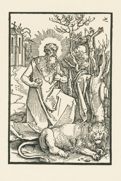 Pyhä Hieronymus. Kuvitus Lukas von Pragille: Apologia. Painanut Hieronymus Höltzel, Nürnberg. tekijältä Albrecht Dürer or Duerer