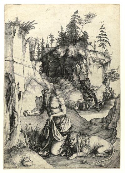Saint Jerome katuva, n.1497 (Burin-kaiverrus) tekijältä Albrecht Dürer