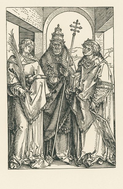 Pyhät Stefanus, Sixtus ja Lawrence, noin 1504-05 (puupiirros). tekijältä Albrecht Dürer or Duerer