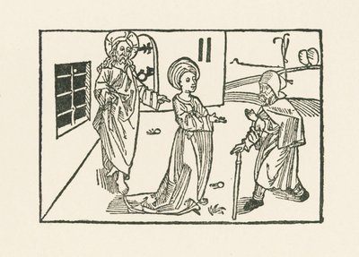 Toinen laupeuden teko: pyhiinvaeltajan vastaanottaminen kotonaan. tekijältä Albrecht Dürer or Duerer