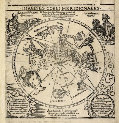 Eteläinen taivaanpuolisko, "Imagines Coeli Meridionales". tekijältä Albrecht Dürer or Duerer