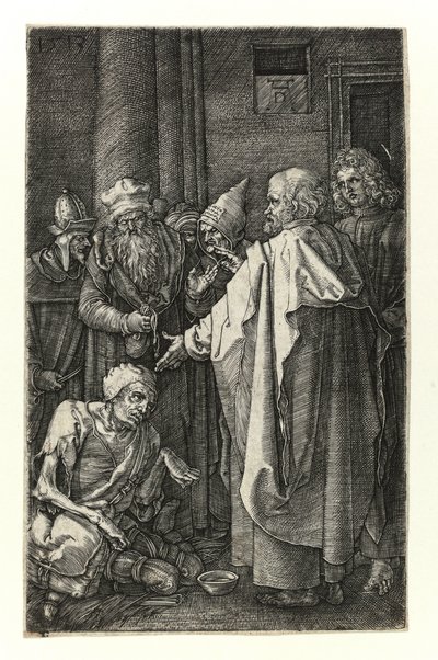 Pyhä Pietari ja Pyhä Johannes parantavat raajakoja temppelin portilla tekijältä Albrecht Dürer