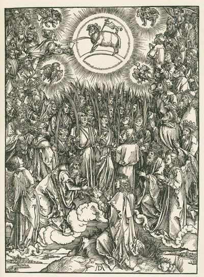 Karitsan palvonta ja Valittujen virsi. Johanneksen ilmestys, noin 1496-97 (puupiirros). tekijältä Albrecht Dürer or Duerer