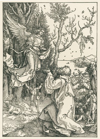 Enkeli tuo viestin Joakimille, noin 1504 (puupiirros). tekijältä Albrecht Dürer or Duerer