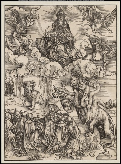 The Apocalypse: Peto, jolla on kaksi sarvea kuin lammas, 1496-97 tekijältä Albrecht Dürer