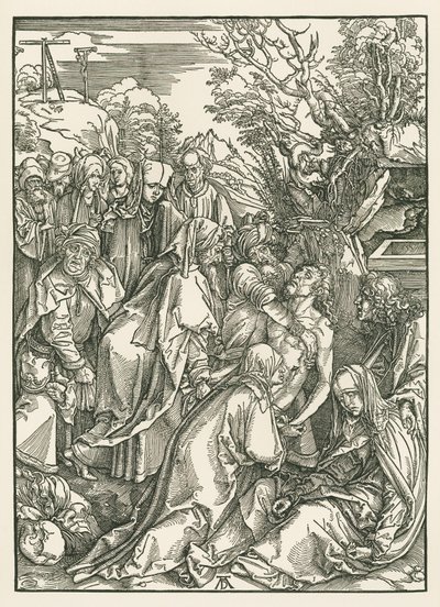 Hautaaminen, noin 1496-97 (puupiirros). tekijältä Albrecht Dürer or Duerer