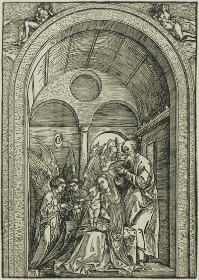 Pyhä perhe kahden enkelin kanssa holvihallissa tekijältä Albrecht Dürer or Duerer