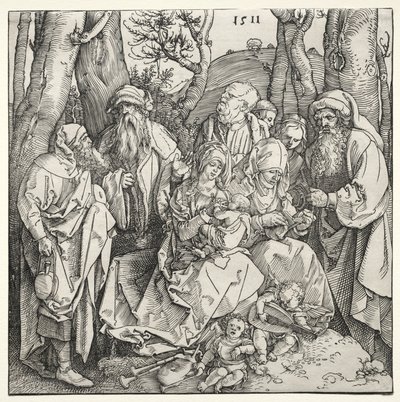 Pyhä perhe ja kaksi muusikkoenkeliä tekijältä Albrecht Dürer or Duerer