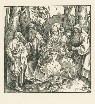 Pyhä sukulaisuus luuttua soittavien enkelien kanssa tekijältä Albrecht Dürer or Duerer