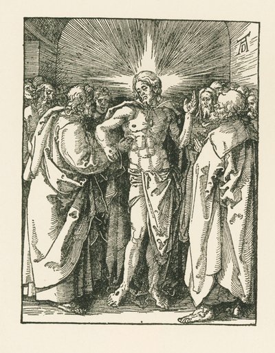 Pyhän Tuomaksen uskomattomuus, noin 1510-10 (puupiirros). tekijältä Albrecht Dürer or Duerer