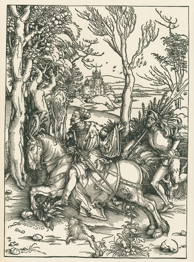 Ritari ja Landsknecht, noin 1496 (puupiirros). tekijältä Albrecht Dürer or Duerer